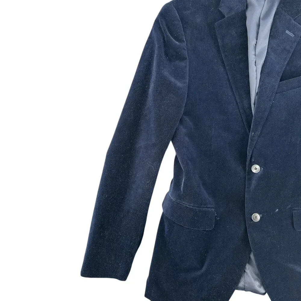 J. Ferrar Navy Blue Velvet Slim Fit Sport Coat Jacket 38R Cotton Formal Business